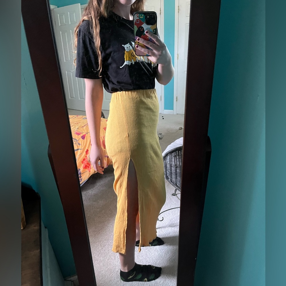 Free People bodycon yellow maxi skirt
